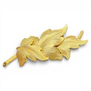 Vintage Three Gold Leaves Brooch Pin Gold Tone